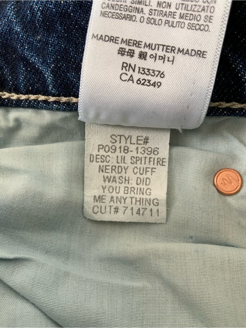 MOTHER SUPERIOR Jeans Lil’ Mother Lil’ Spitfire Nerdy Cuff Blue Size 26 - Picture 12 of 14